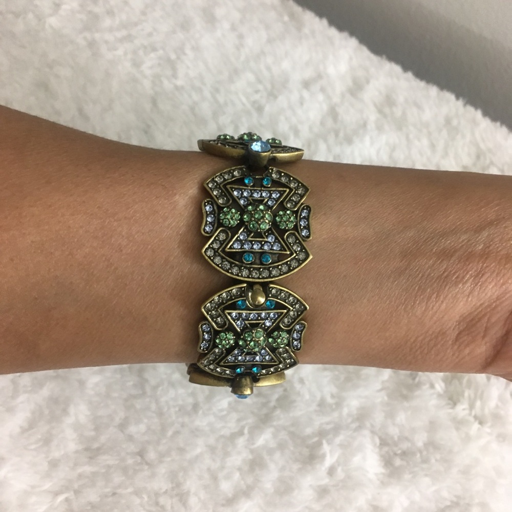 LaVintage Antique Brass Swarovski Cuff Bangle - Picture 5 of 9